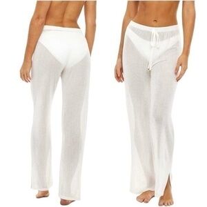 Jordan Taylor Crochet Mesh Hi-Rise Wide Leg Boho Coverup Pants Medium White